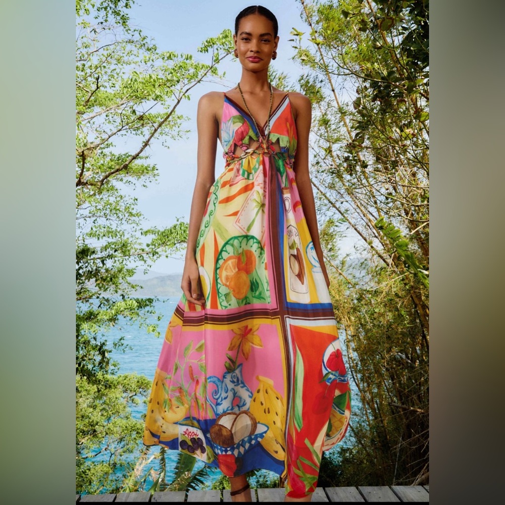 NWT. FARM Rio Colorful Tropical Maxi Dress